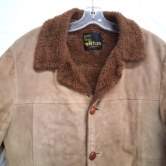 GENUINE VINTAGE 70's Men's Silton California Suede Jacket Sherpa Collar, Size L - Picture 4 of 5